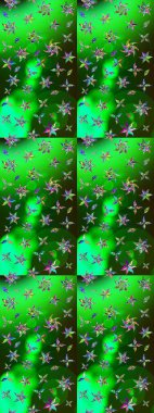 El çizimi çiçekli soyut çizim kalıbı. Yeşil ve gri renkli çiçekler. Raster illüstrasyonu.