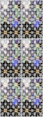 Çok renkli, zarif küçük çiçekler ve gri renkli komik böcekler, raster desen, illüstrasyon.