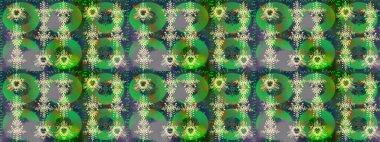 Yeşil, gri ve mavi kar taneleri. Kar tanelerinin soyut arkaplanı olan şirin bir Noel arkaplanı. Noel ve yeni yıl moda baskıları için tatil tasarımı. Renkler. Raster illüstrasyonu.