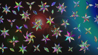 Suluboya tarzında gri ve mavi renklerde. Küçük çiçekli yay deseni çiz. Raster illüstrasyonu.