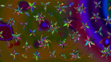 Raster illüstrasyonu. Küçük çiçekteki sevimli çiçek deseni. Kahverengi ve yeşil renkte çiçekler.