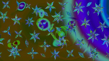 Hediye ambalaj kağıdı, tebrik kartları, posterler ve pankart tasarımı. Kahverengi ve mavi renkli çiçekler. Raster düz çiçek çizim deseni.