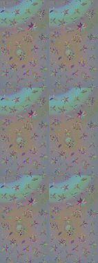 Raster illüstrasyonu. El çizimi çiçekli soyut çizim kalıbı. Gri ve nötr renkte çiçekler.