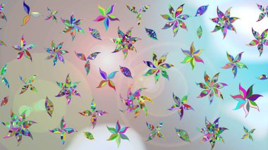 Asya tekstil tarzında. Tarafsız ve gri renklerde çiçekler. Çiçek desenli çizim. Raster illüstrasyonu. Raster illüstrasyonu.