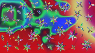 Küçük çiçekli basit bir çiçek çizimi. Kırmızı ve yeşil renkte şirin çiçekler. Raster illüstrasyonu. Moda baskısı, albüm, ambalaj kağıdı, duvar kağıdı için zarif dekoratif süslemeler..