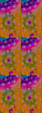 Raster illüstrasyonundaki çiçek desenli çizim. Renkli Bahar Teması eskiz kalıbı. Düz Çiçek Elementleri Tasarımı. Turuncu ve kahverengi renkte çiçekler.