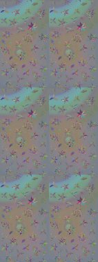 Raster illüstrasyonu. El çizimi çiçekli soyut çizim kalıbı. Gri ve nötr renkte çiçekler.