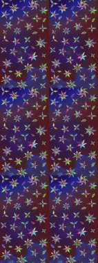 Küçük çiçekteki sevimli çiçek deseni. Varyete ve mor raster çizimi. Birçok mor ve mor soyut çiçekli tropikal çizim deseni.