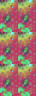 Suluboya, elle çizilmiş. Eskiz arkaplan modeli. Yeşil ve pembe yapraklı yabani çiçekler. Raster illüstrasyonu.