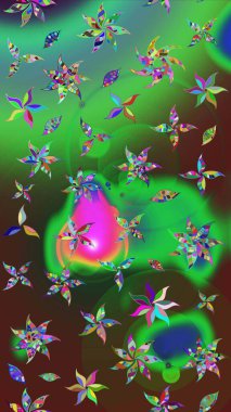 Yeşil ve kahverengi renkli vadi çiçekleri. Çiçekler. Soyut etnik raster çizim kalıbı.