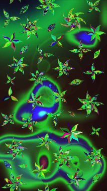 Suluboya çiçekli çiçek deseni. Yeşil ve gri renkte güzel bir tekstil. Raster illüstrasyonu.