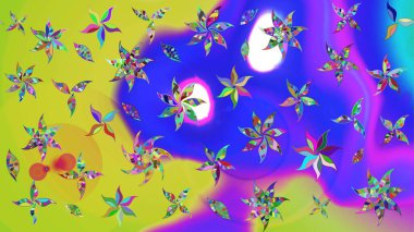 El yapımı çiçek ve bitki koleksiyonu. Şirin karalamalı çiçek desenli çizim. Raster illüstrasyonu. Eskiz tarzı mor ve sarı renklerde. Raster illüstrasyonu.