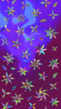 Çiçekli zambakların eskiz geçmişi. Parlak çiçekli kolaj çiçekleri mor ve mor. Çiçek tasarımı için inanılmaz kolaj cennet tarzı..