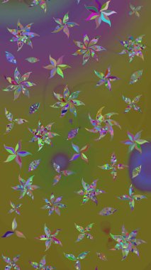 Raster deseni. Soyut çiçek çizim kalıbı arka planı. Kahverengi ve yeşil renklerde. Raster illüstrasyonu. Küçük çiçekte sevimli çiçek deseni var..