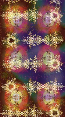 Raster illüstrasyonu. Kar tanelerinin soyut arkaplanlı Noel şablonu. Noel ve yeni yıl moda baskıları için tatil tasarımı. Renkler. Kahverengi, menekşe ve bej kar taneleri.