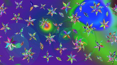 Mavi ve mor renkli çiçekler. Raster illüstrasyonunda çiçek deseni çizimi.