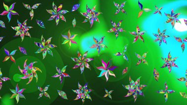 Parlak çiçekli renkler üzerine soyut çizim deseni. Çiçeksel elementlerle süslenmiş zarif raster dokusu. Küçük çiçekte şirin bir çiçek deseni var..