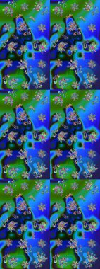 Kar taneleri koleksiyonu. Güzel bir kış süsü. Raster illüstrasyonu. Mavi ve yeşil kar tanelerinden izole edilmiş..