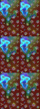 Asya tekstil tarzında. Çiçek desenli çizim. Raster illüstrasyonu. Güzel kumaş deseni. Renkli Bahar Teması eskiz kalıbı. Düz Çiçek Elementleri Tasarımı.