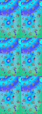 Raster illüstrasyonu. Suluboya çiçek buketi. Çiçek arkaplan. Çiçekli tebrik kartı. Mavi ve yeşil renklerde. Doğum günü kartı ya da düğün davetiyesi.