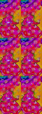 Raster illüstrasyonundaki çiçek desenli çizim. Renkli Yaz Temalı eskiz kalıbı. Kırmızı ve morumsu renkte çiçekler. Düz Çiçek Elementleri Tasarımı.