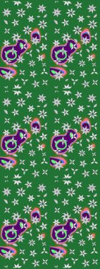 Raster illüstrasyonu. Suluboya çiçekli çiçek deseni. Yeşil ve nötr renklerde güzel tekstil.