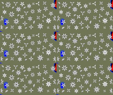Çiçek duvar kağıdı. Çizim kalıbı. Yeşil renklerde. Hint süsü. Renkli süs kenarı. Raster illüstrasyonu.