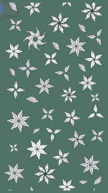 Düz Çiçek Elementleri Tasarımı. Sevimli çiçek raster deseni. Yeşil ve beyaz renkli çiçekler. Renkli Yaz Teması çizim şablonu.