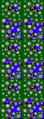 Suluboya çizimi. Çiçekli eskiz deseni. Yeşil ve mavi renkte çiçekler. El çizimi.