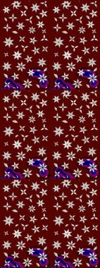 Asya tekstil tarzında. Düz Çiçek Elementleri Tasarımı. Kırmızı ve nötr renklerde çiçekler. Raster illüstrasyonu. Renkli Bahar Teması eskiz kalıbı. Çiçek desenini çiz.