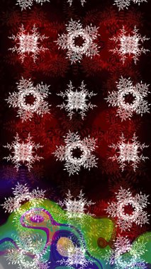 Raster illüstrasyonu. Noel tasarımı için. Yeni yıl tabelası. Siyah, kahverengi ve kırmızı ikon silueti. Kutlamanın sembolü. Kar taneleri kışı siyah, kahverengi ve kırmızı renklerde izole edilir.