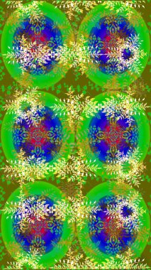 Kar tanesi yeşil, sarı ve mavi renklerde izole edilmiş. Kar Tanesi Simgesi. Raster illüstrasyonu. Raster illüstrasyonu.