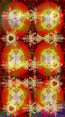 Renkli arka planda izole tatlı kar taneleri. Kar taneli kırmızı, kahverengi ve sarı renkler. Raster illüstrasyonu.