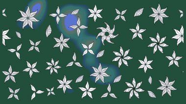 Bir sürü yeşil ve soyut çiçekli tropik eskiz deseni. Varicologreen Raster çizimi. Küçük çiçekte sevimli çiçek deseni var..