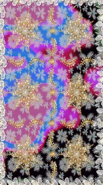 Altın antika ortaçağ dekoratifi, yapraklar ve tarafsız renklerde altın desenli süslemeleri olan dikişsiz bir şablon. Kusursuz kraliyet lüksü, altın barok kumaş rengi..