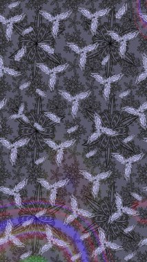 Tarafsız renklerde etnik çiçeklerle süslenmiş zarif bir eskiz. Raster Çiçek İllüstrasyonu güzel tekstil..