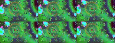 Güzel kumaş deseni. Yeşil ve mavi renklerde. Raster illüstrasyonundaki çiçek desenli çizim. Raster illüstrasyonu.