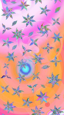 Pembe ve turuncu renkli çiçekler. Renkli Bahar Teması eskiz kalıbı. Düz Çiçek Elementleri Tasarımı. Raster illüstrasyonunda çiçek deseni çizimi.