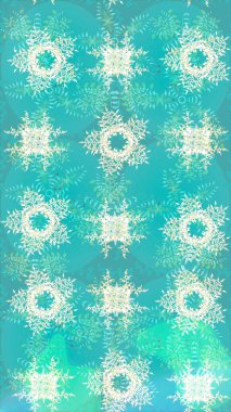 Arkaplanda soyut kar taneleri olan düz tasarım. Raster illüstrasyonu. Kar taneleri arka planda. Kar tanesi süsleme deseni. Kar taneleri deseni.