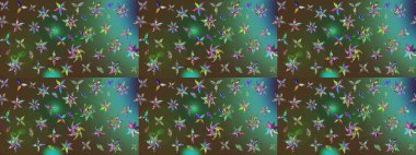 Kabile sanatı boho baskısı, klasik çiçek arkaplanı. Arkaplan dokusu, duvar kağıdı, yeşil ve kahverengi renkli çiçek teması. Soyut etnik raster çizim kalıbı.