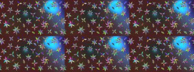 Raster illüstrasyonu. Asya tekstil tarzında. Raster illüstrasyonu. Çiçek desenli çizim. Kahverengi ve mor renkte çiçekler.