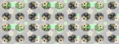 Düz Çiçek Elementleri Tasarımı. Sevimli çiçek raster deseni. Çiçekler gri, yeşil ve nötr renklerde. Renkli Bahar Teması Kusursuz Arkaplan.