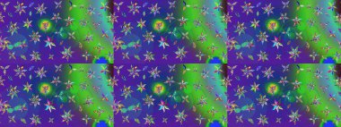 Raster güzel bir çiçek deseni çizmiş. Bahar mevsimi. Tatil havası. Nazik romantik baskı. Mavi ve yeşil renkte çiçekler.