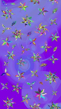 Çiçekli ipek eşarp. 1950-1960 motifleri. El çizimi çiçek unsurları olan soyut çizim raster deseni. Menekşe ve yeşil üzerine mor ve yeşil. Retro tekstil tasarım koleksiyonu.