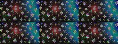 Raster Floral Illustration, Asyalı tekstil. Gri ve mavi renkli etnik çiçeklerle zarif bir eskiz deseni..