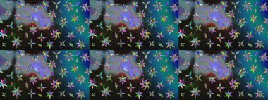 Çiçekli karalama şeklinde Raster çiçek deseni. Nazik, narin çiçek arkaplanı. Gri ve mavi renkte çiçekler.