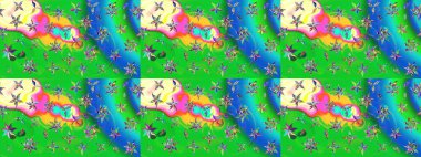 Küçük yeşil ve mavi çiçeklerle oldukça eski bir besin torbası deseni. Tekstil, kumaş, kapaklar, duvar kağıtları, baskı, paket, koleksiyon defteri, örgü, dekupaj için çiçek arkaplanı..