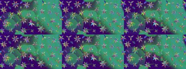 Raster illüstrasyonu. Küçük çiçekteki sevimli çiçek deseni. Mavi ve yeşil renkte çiçekler.