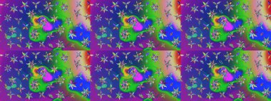 Çiçek mavisi ve yeşil çizim deseni. Raster çiçek izi. Klasik taslak çizimi. Raster Yumuşak kumaş deseni.