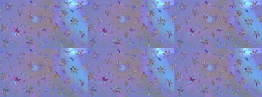 Küçük çiçekli yay deseni çiz. Raster illüstrasyonu. Suluboya tarzında mor ve mavi renkler üzerine.